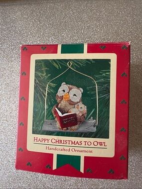 Hallmark Red and Green 'Happy Christmas to Owl' Ornament Box